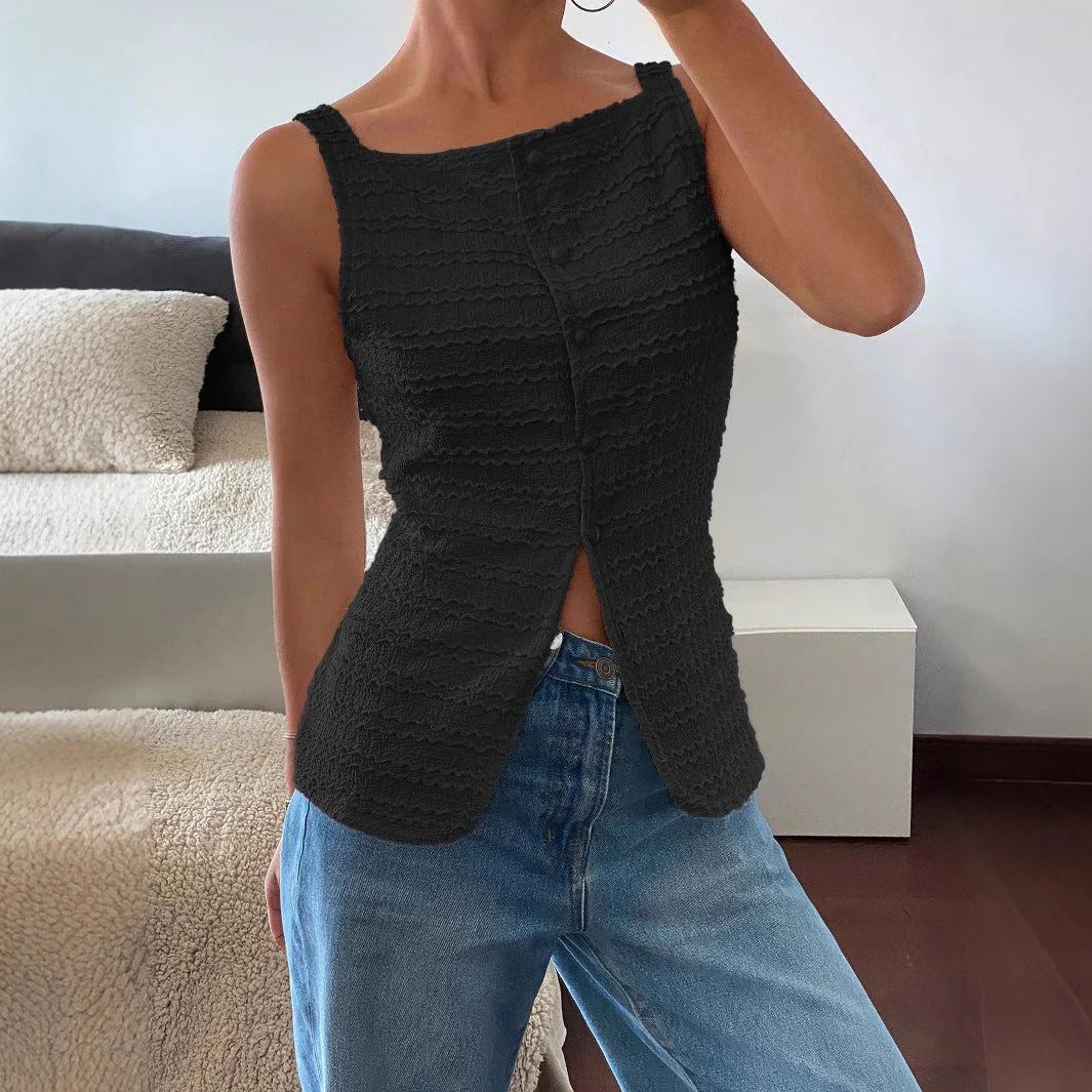 Women's Tank Top – Slim Fit – Ribbed Texture – Soft Fabric – Front Seam – Sleeveless - Image 4