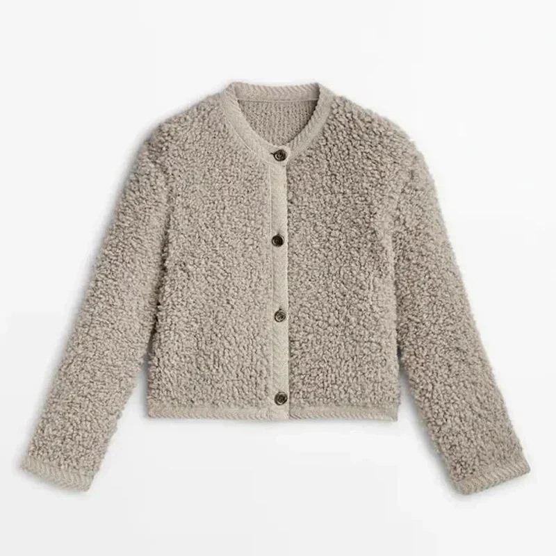 Women's Teddy Coat – Oversized Fit – Collarless – Front Buttons – Soft Texture - Image 2