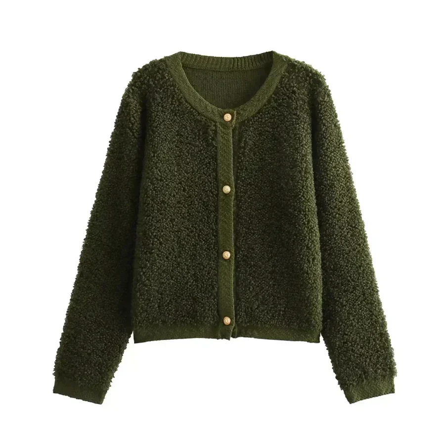 Women's Teddy Coat – Oversized Fit – Collarless – Front Buttons – Soft Texture - Image 3