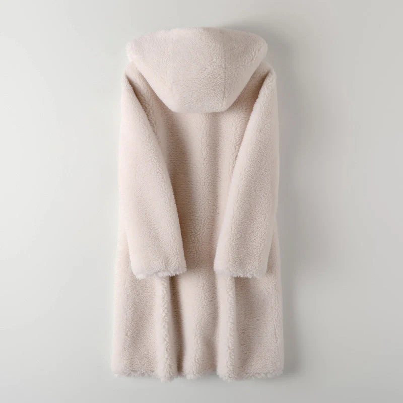 Women's Teddy Coat – Oversized Fit – With Hood – Button Closure – Mid-length - Image 4