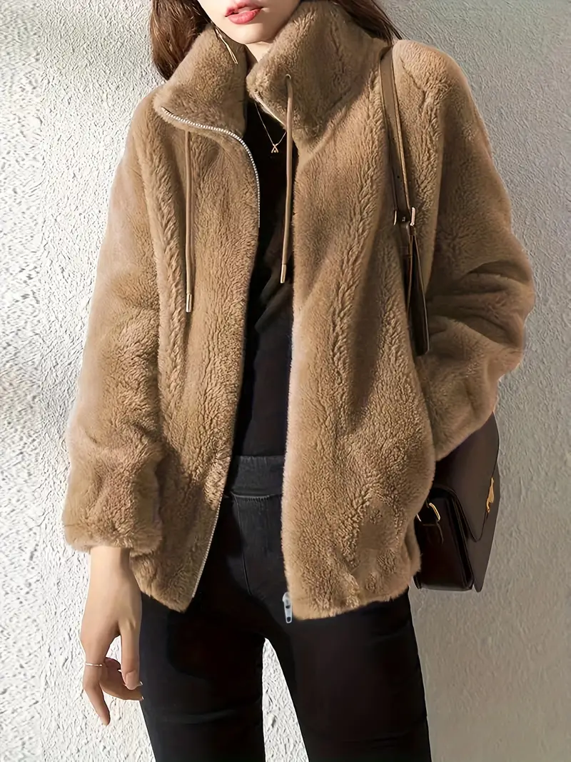 Women's Teddy Jacket – Oversized Fit – Soft Fleece – Zip with High Collar - Image 2
