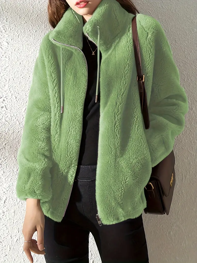 Women's Teddy Jacket – Oversized Fit – Soft Fleece – Zip with High Collar - Image 4