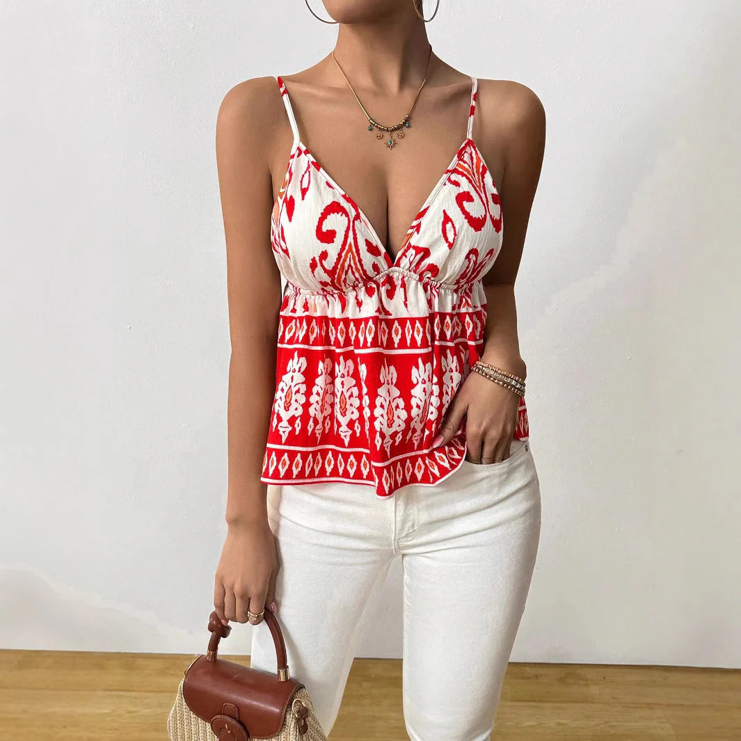 Women's Top with Spaghetti Straps – Slim Fit – Deep V-neck – Breathable Design - Image 3