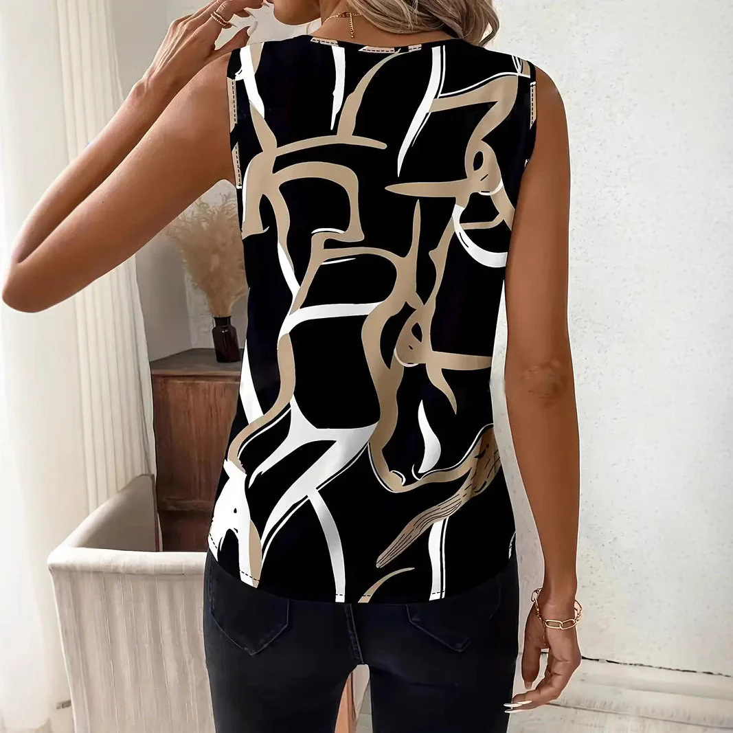 Ladies Top Sleeveless – V-neck – Relaxed Fit – Abstract Print – Breathable Cotton - Image 4
