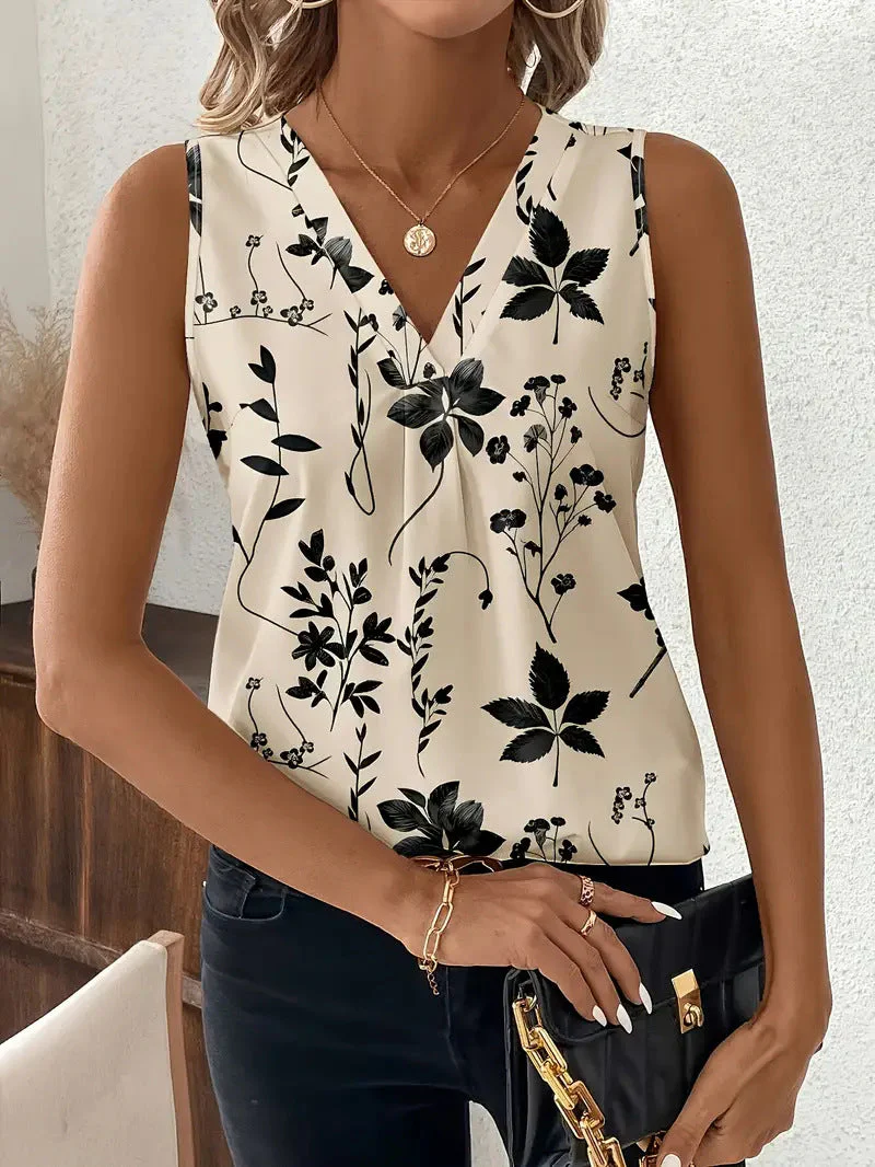 Ladies Top Sleeveless – V-neck – Relaxed Fit – Abstract Print – Breathable Cotton - Image 7