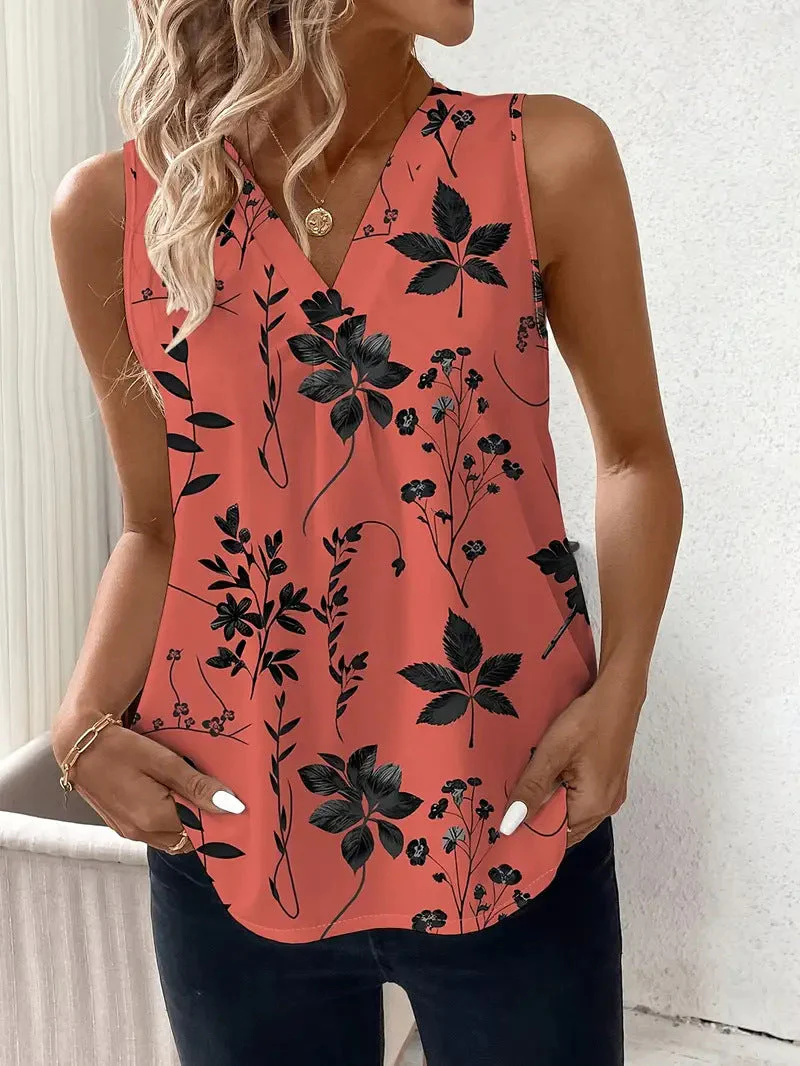 Ladies Top Sleeveless – V-neck – Relaxed Fit – Abstract Print – Breathable Cotton - Image 8