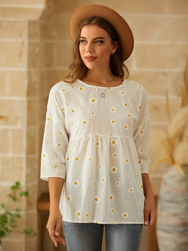 Ladies Top – Relaxed Fit – Empire Waist – Short Sleeve – Floral Print – Breathable Blend - Image 2