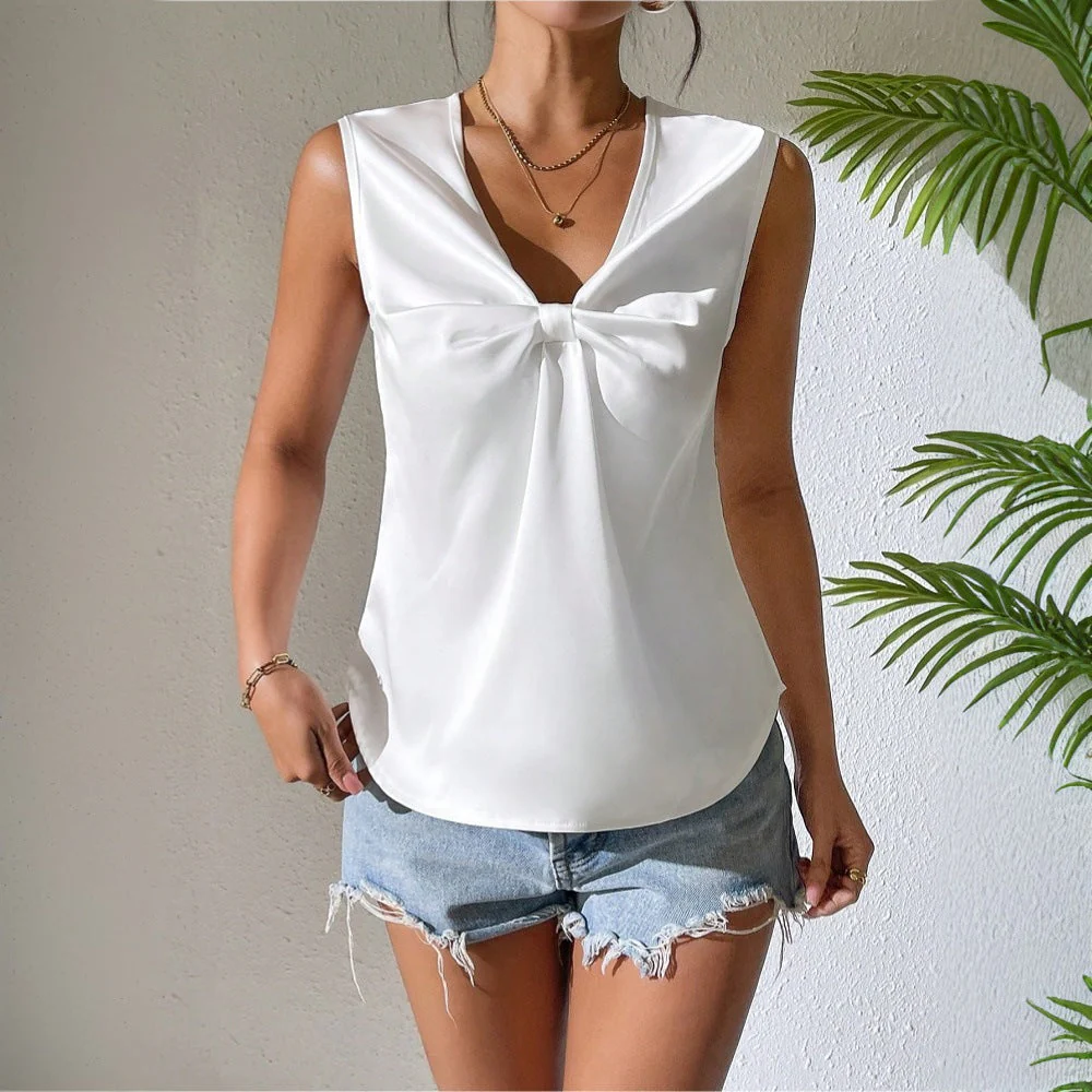 Women's Sleeveless Top – Regular Fit – V-Neck – Button Detail – Breathable Fabric - Image 2