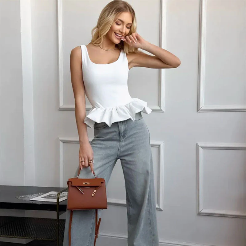 Ladies Top without Sleeves – Slim Fit – Square Neck – Peplum Hem – Breathable Fabric - Image 3