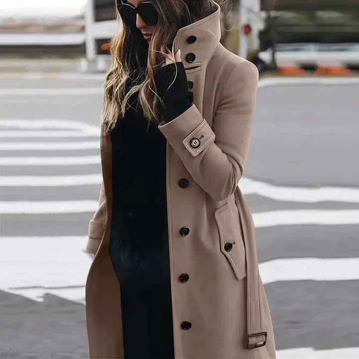 Women's trenchcoat – Fitted model – Wool blend – Double-breasted with belt - Image 2