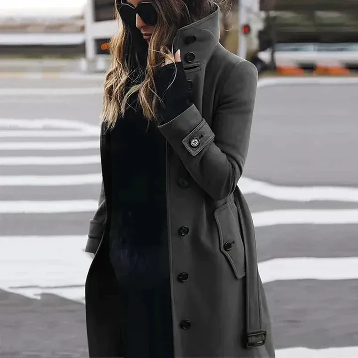 Women's trenchcoat – Fitted model – Wool blend – Double-breasted with belt - Image 3