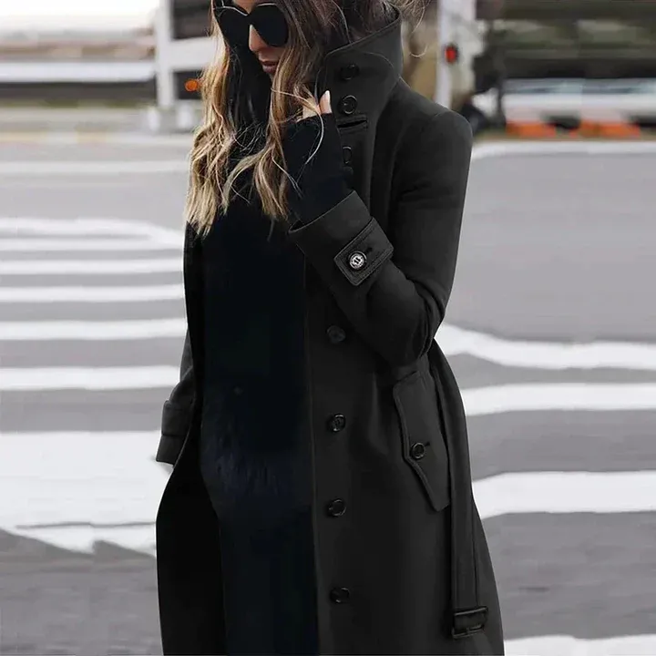 Women's trenchcoat – Fitted model – Wool blend – Double-breasted with belt - Image 4