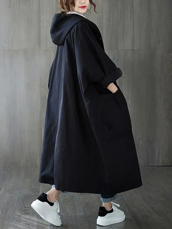 Ladies trenchcoat – Oversized fit – Water-repellent with hood – Long casual style - Image 2
