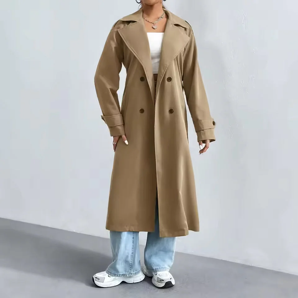 Women's trenchcoat – Regular fit – Double-breasted – Full length – Cotton blend – Notched lapel