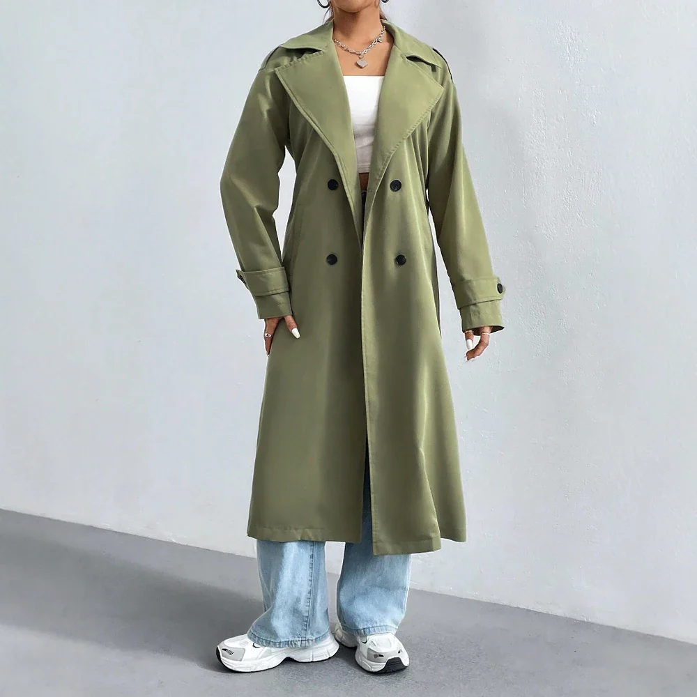Women's trenchcoat – Regular fit – Double-breasted – Full length – Cotton blend – Notched lapel - Image 2