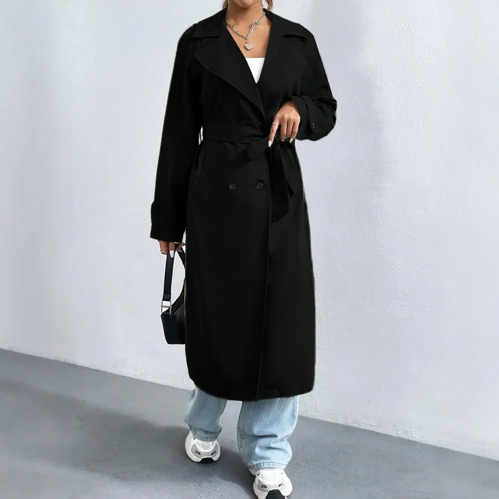 Women's trenchcoat – Regular fit – Double-breasted – Full length – Cotton blend – Notched lapel - Image 3