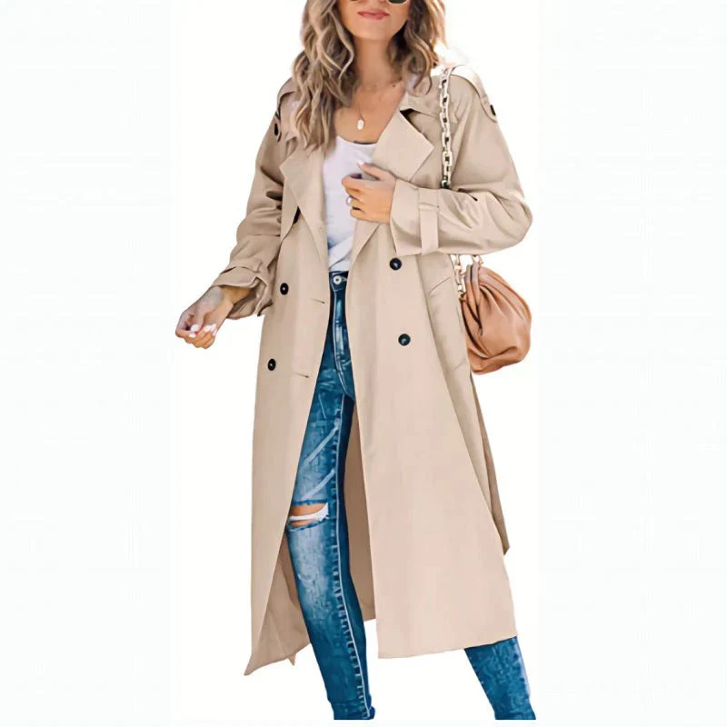 Women's trenchcoat – Relaxed fit – Double-breasted – Cotton blend – Long length - Image 3