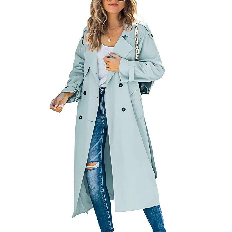 Women's trenchcoat – Relaxed fit – Double-breasted – Cotton blend – Long length - Image 5
