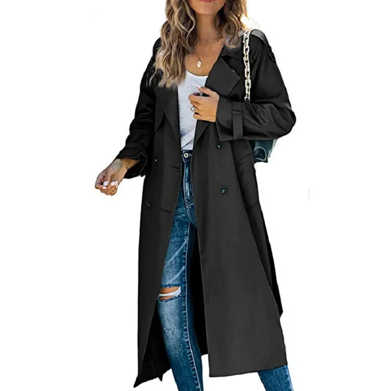 Women's trenchcoat – Relaxed fit – Double-breasted – Cotton blend – Long length - Image 6
