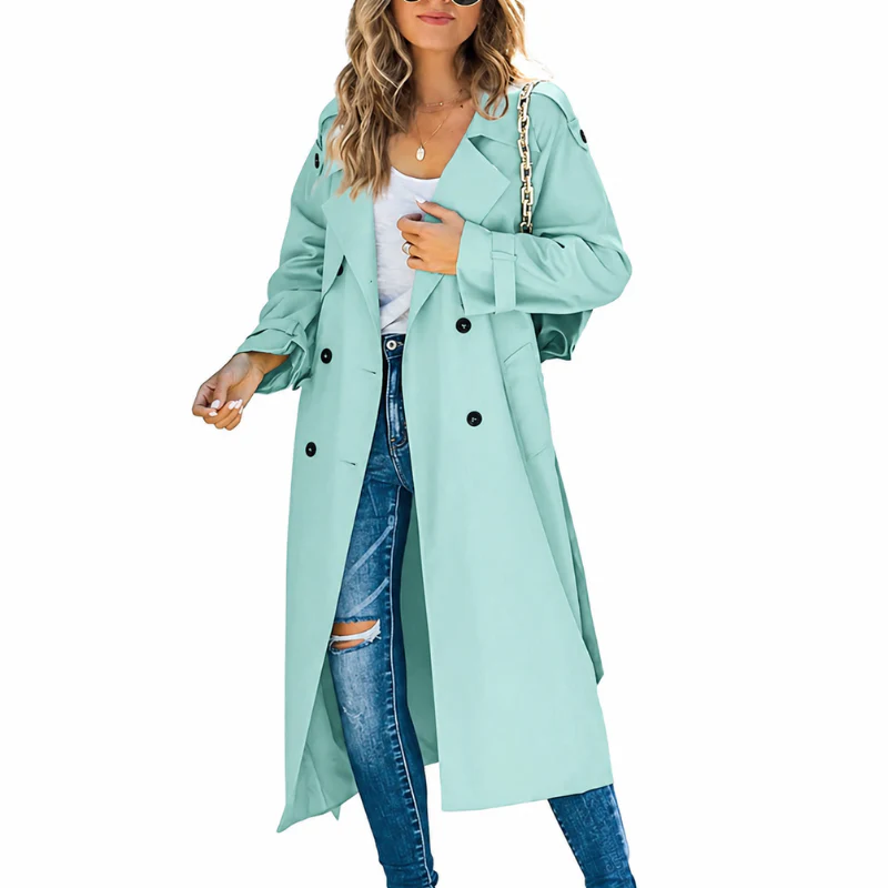 Women's trench coat – Relaxed fit – Long model – Belt – Double-breasted classic design - Image 2
