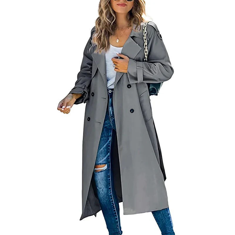 Women's trench coat – Relaxed fit – Long model – Belt – Double-breasted classic design - Image 3