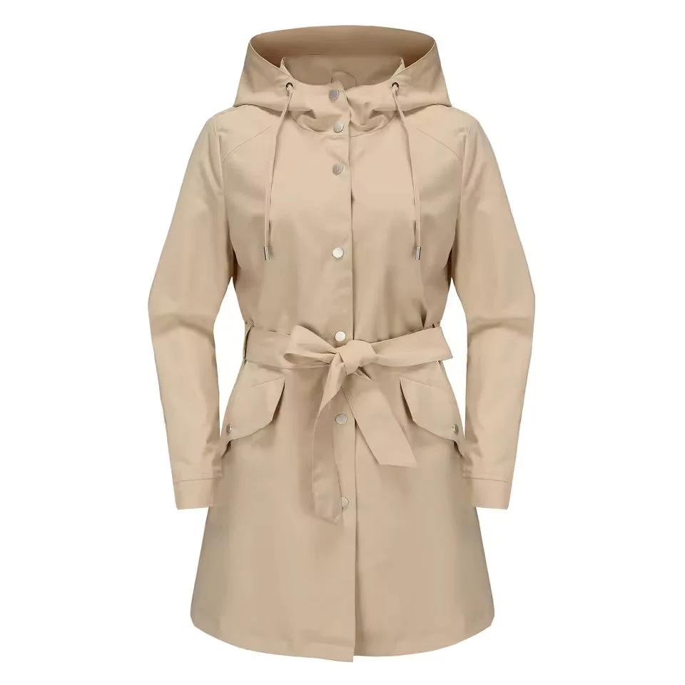 Women's Trenchcoat – Relaxed Fit – Water-Repellent – Removable Hood – Belted - Image 4