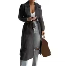 Women's trench coat – Sheer lightweight – Relaxed fit – Belt – Long sleeves - Image 2