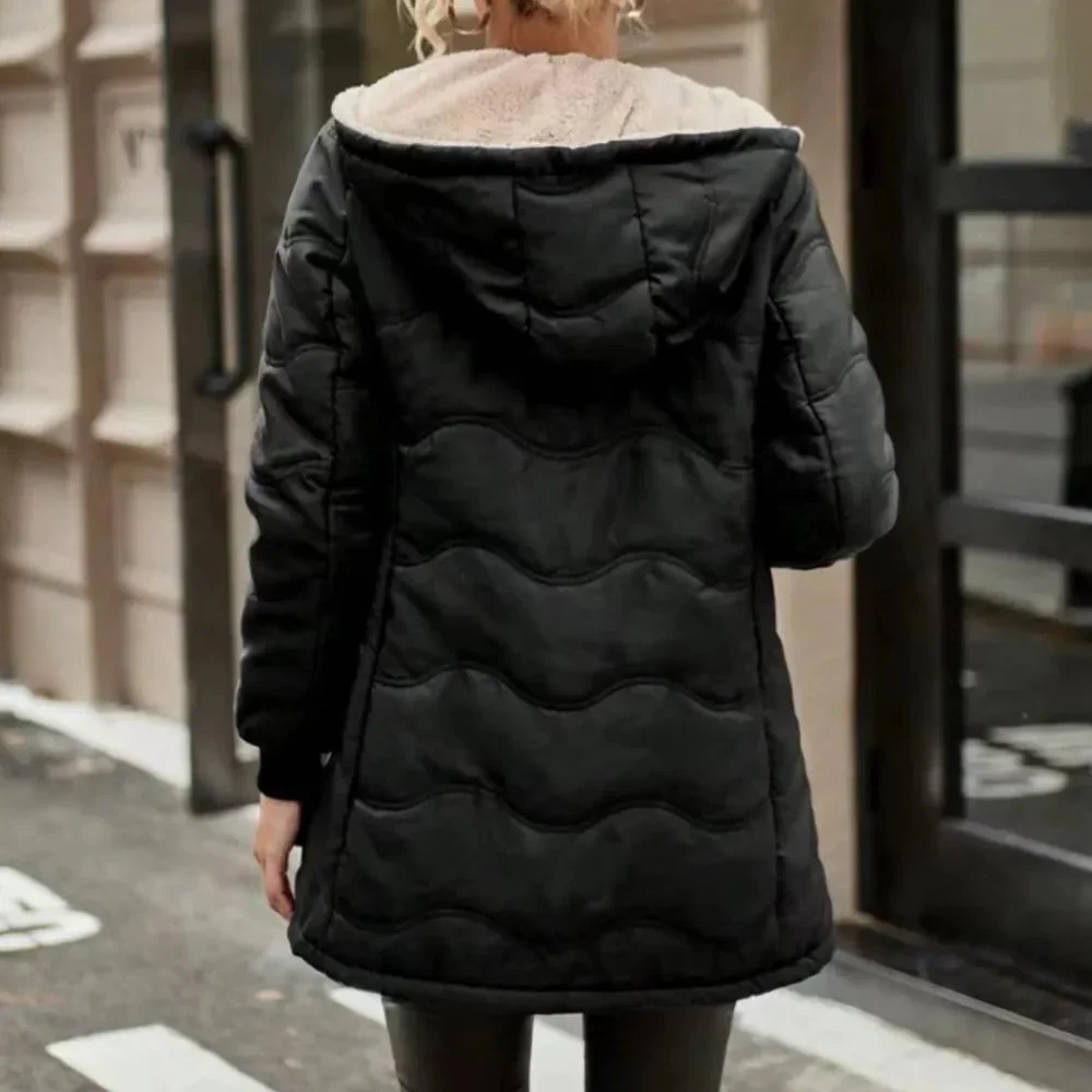 Women's Trench Coat – Slim Fit – Padded and Lined – Hood – Ribbed Cuffs – Zipper Closure - Image 2