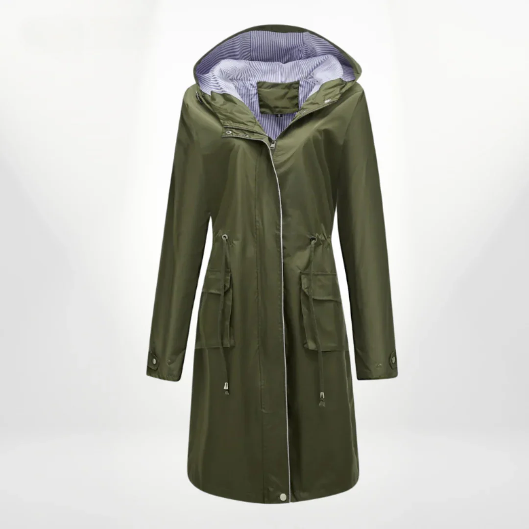 Women's trench coat – Slim fit – With hood – Knee-length – Adjustable waist – Zip fastening - Image 3