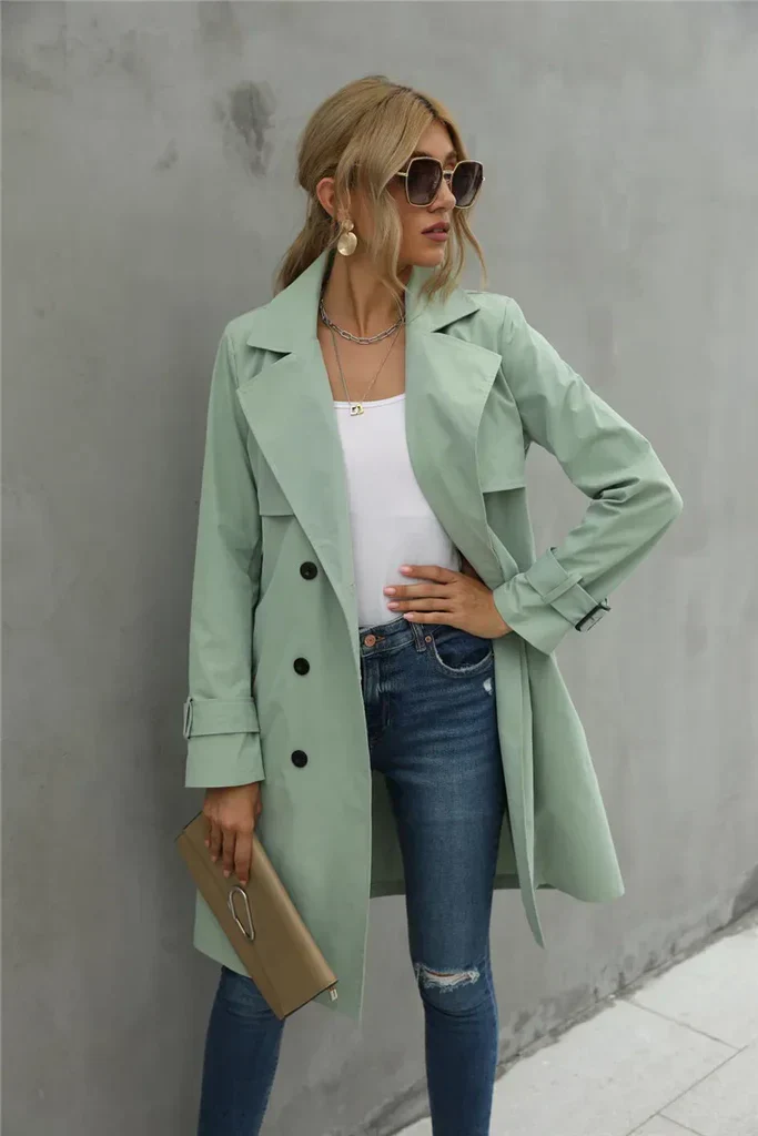 Women's trench coat – Tailored fit – Cotton blend – Double-breasted – Buckle-detail sleeve - Image 2