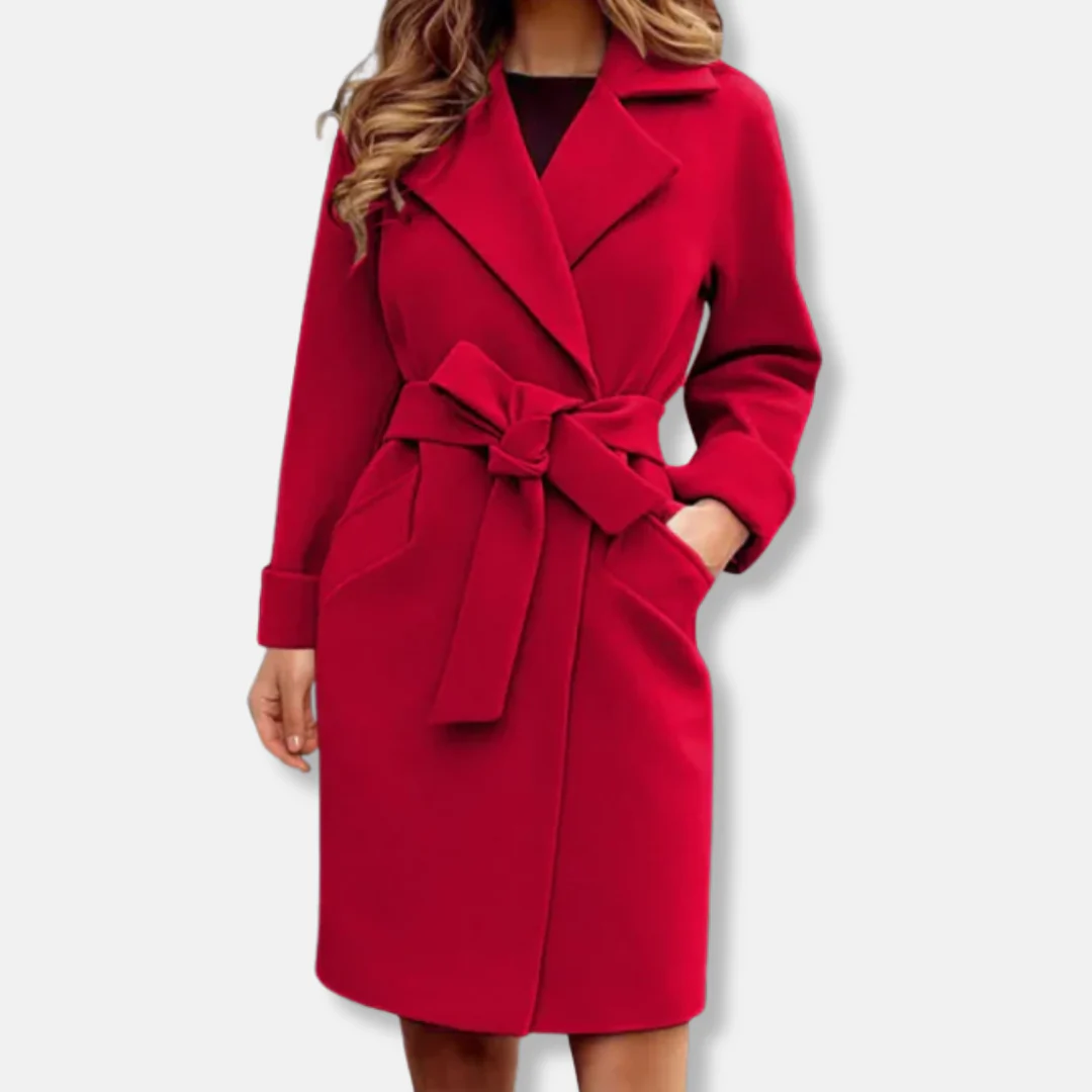 Women's Trench Coat – Tailored Fit – Wool Blend – Belt – Wide Lapels – Knee Length - Image 2