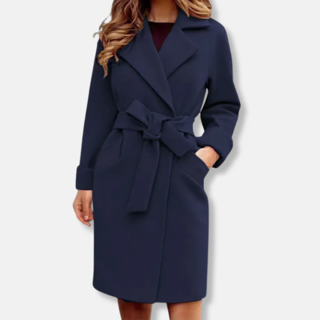 Women's Trench Coat – Tailored Fit – Wool Blend – Belt – Wide Lapels – Knee Length - Image 3