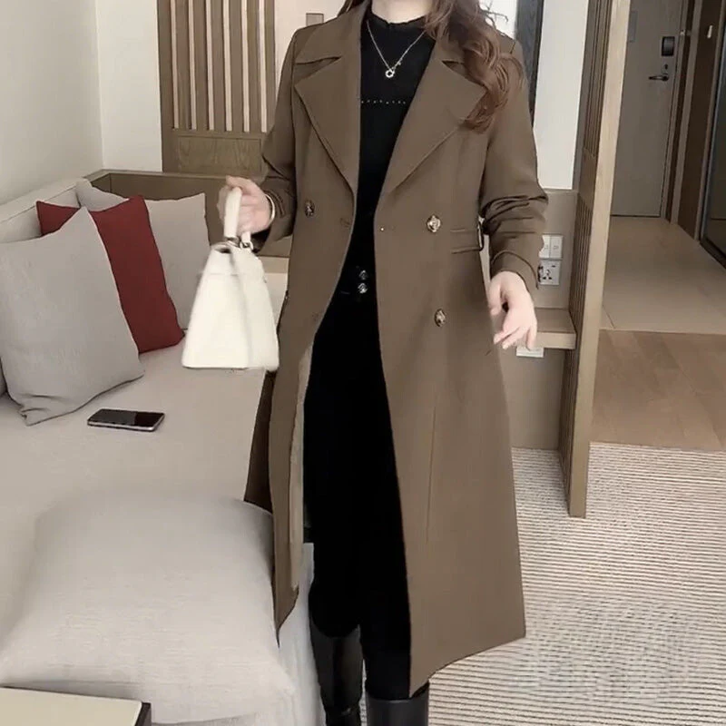 Women's Trench Coat – Tailored Fit – Wool Blend – Double-Breasted – Knee-Length – Classic Model - Image 3