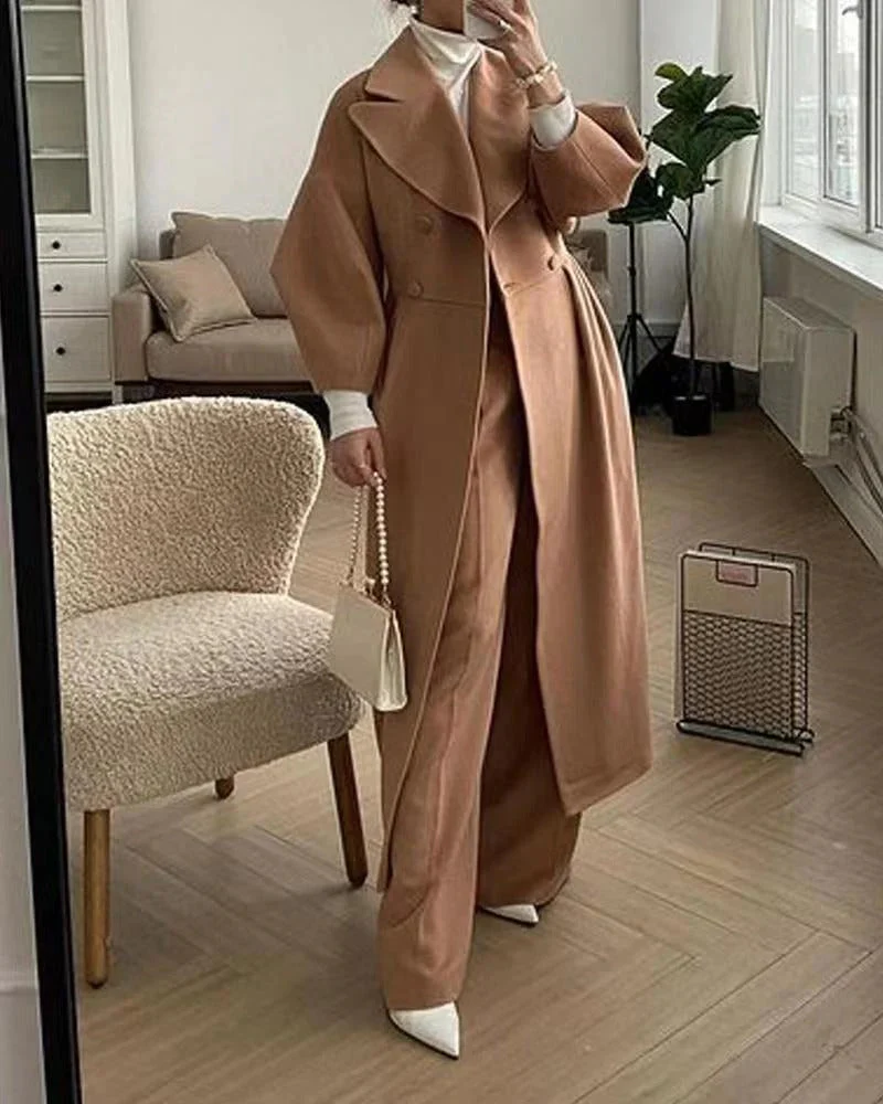 Women's trench coat – Wool mix – A-line fit – Double-breasted – Belted waist - Image 2