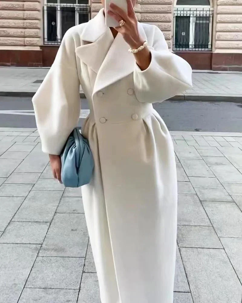 Women's trench coat – Wool mix – A-line fit – Double-breasted – Belted waist - Image 3