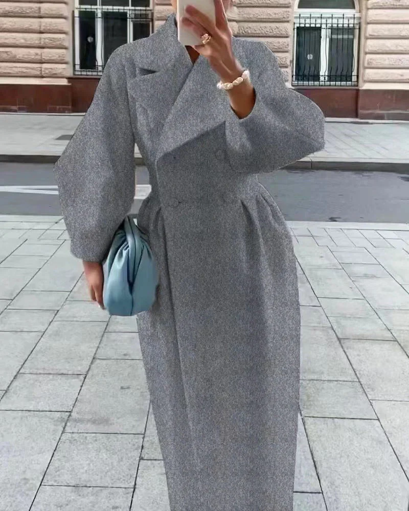 Women's trench coat – Wool mix – A-line fit – Double-breasted – Belted waist - Image 4