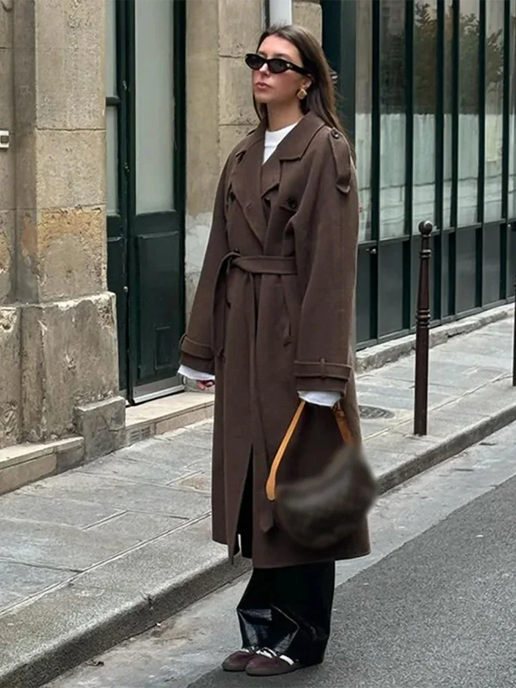 Women's Trenchcoat – Wool Mix – Double-Breasted – Belt – Full Length - Image 2