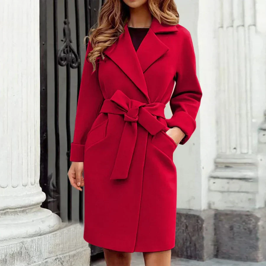 Women's trenchcoat – Woolmix – Tailored fit – Belt – Knee-length model - Image 2