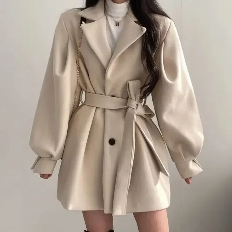Women's trench coat – Wool blend – Tailored fit – Belt – Wide lapels – Mid-length - Image 2