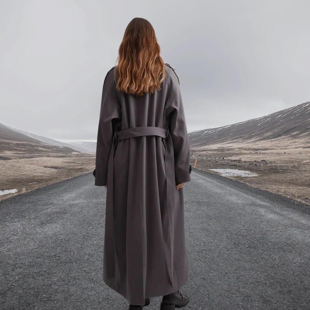 Women's Trenchcoat – Wool Mix – Relaxed Fit – Full Length – Waist Belt - Image 2