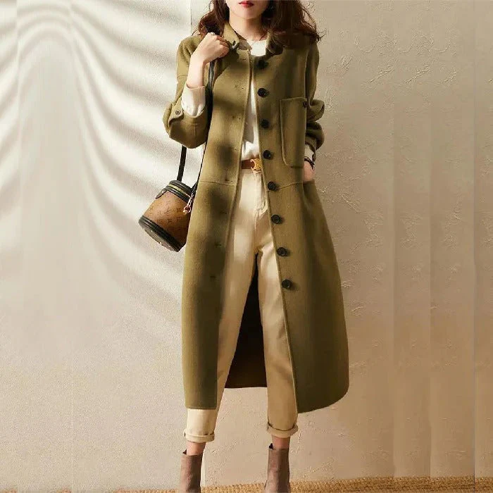 Women's trench coat – Wool mix – Relaxed fit – Long – Collarless - Image 2