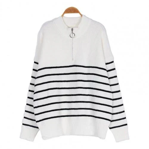 Ladies Sweater – Knitted – Relaxed Fit – Ribbed Structure – Zip Collar – Long Sleeve - Image 2