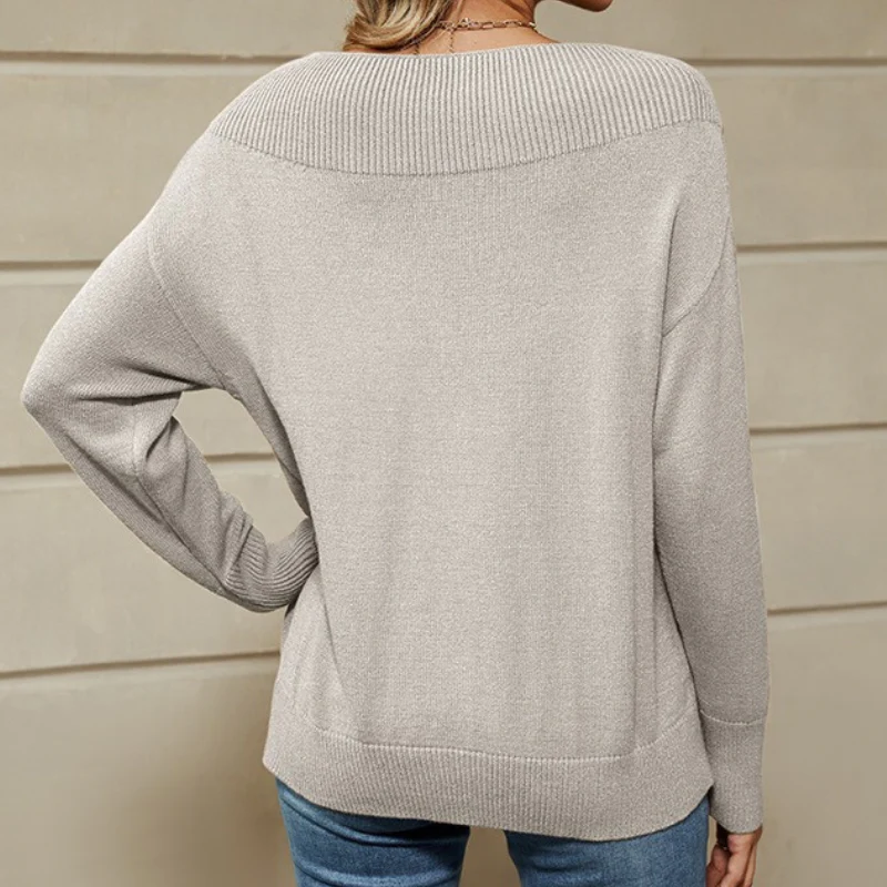 Ladies Sweater – Loose Fit – Cotton Blend – Ribbed Boat Neck – Long Sleeve - Image 4