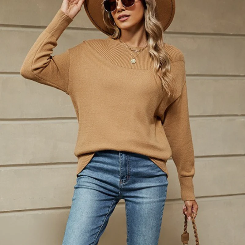 Ladies Sweater – Loose Fit – Cotton Blend – Ribbed Boat Neck – Long Sleeve - Image 5