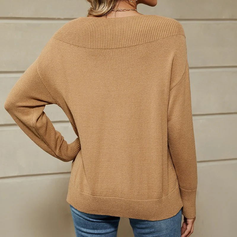 Ladies Sweater – Loose Fit – Cotton Blend – Ribbed Boat Neck – Long Sleeve - Image 6