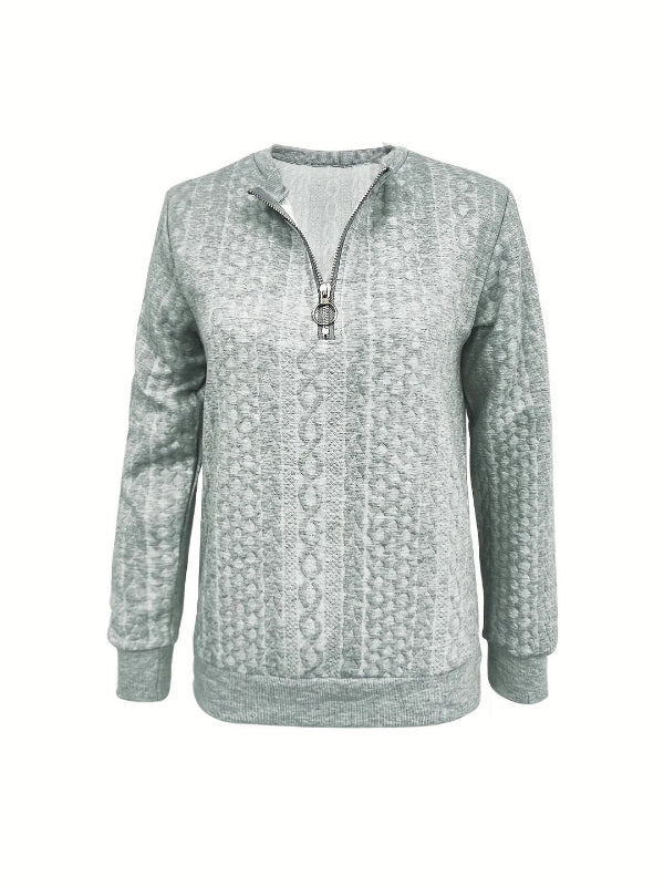 Women's Sweater with Half Zip – Relaxed Fit – Cable Knit – Ribbed Trims - Image 4
