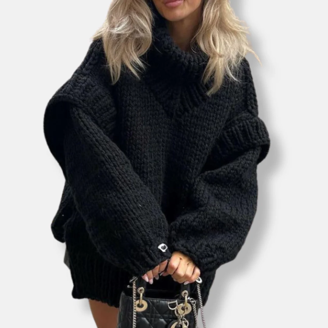Women's Sweater – Oversized Fit – Chunky Knit – Turtleneck – Ribbed Edges - Image 2