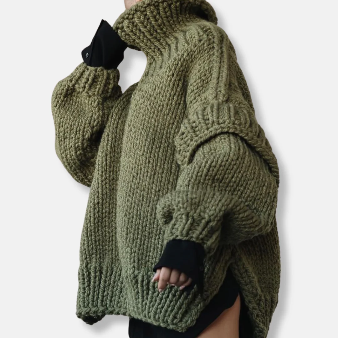 Women's Sweater – Oversized Fit – Chunky Knit – Turtleneck – Ribbed Edges - Image 3