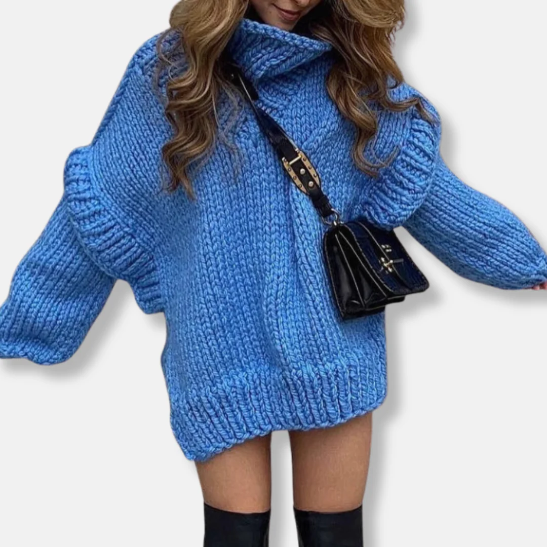Women's Sweater – Oversized Fit – Chunky Knit – Turtleneck – Ribbed Edges - Image 4