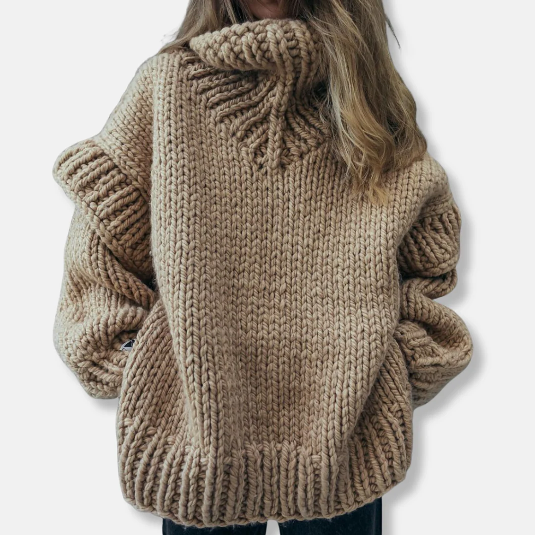 Women's Sweater – Oversized Fit – Chunky Knit – Turtleneck – Ribbed Edges - Image 6